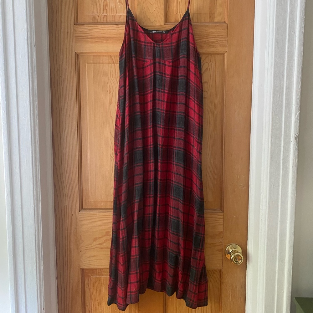 Zara Red Plaid Midi Dress